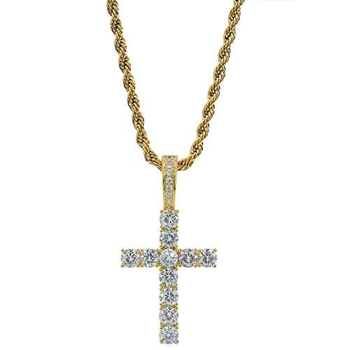 TOPGRILLZ 14K Silver Plated Gold Heart Cross Necklace & Pendant Chain