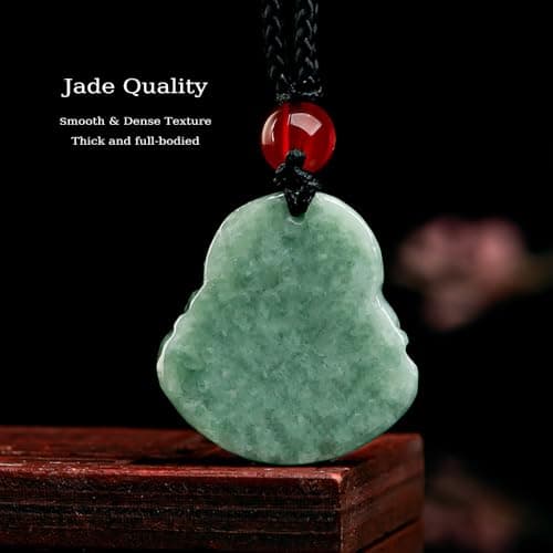 Grade A Certified Natural Jade Buddha Pendant Necklace, Feng Shui Luck Amulet