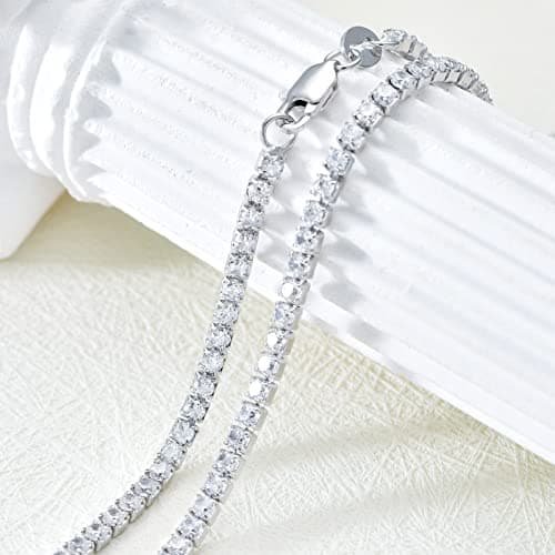 Dralox Sterling Silver Cubic Zirconia Tennis Necklace for Women & Men