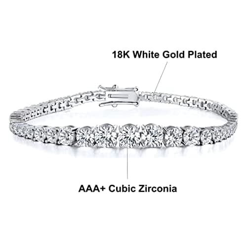 MDFUN 18K Gold Plated Graduated CZ Tennis Bracelet, Size 6-9 inches
