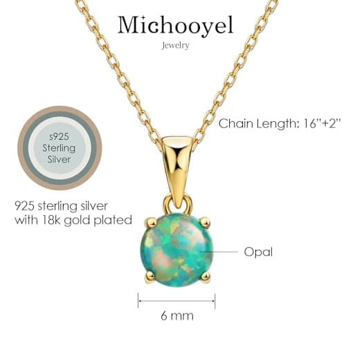 Michooyel Sterling Silver 4 Prong Opal Pendant Necklace 18K Rose Gold Tone