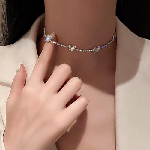 Zeffy 18K Gold/Silver Plated Rhinestone Choker Necklace for Women