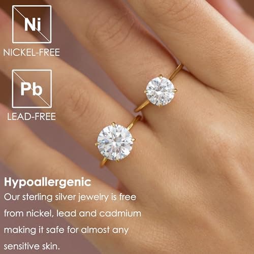 Michooyel 18K Gold Plated 925 Sterling Silver 2ct Solitaire Engagement Ring