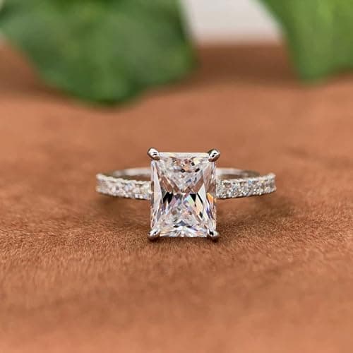 CGSRING 14K White Gold 3 Carat Radiant Cut Moissanite Engagement Ring