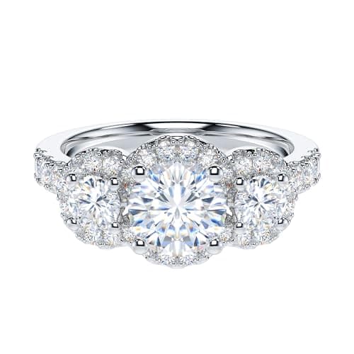 THELANDA Genuine Moissanite Halo Engagement Ring 1CT Sterling Silver Three Stone