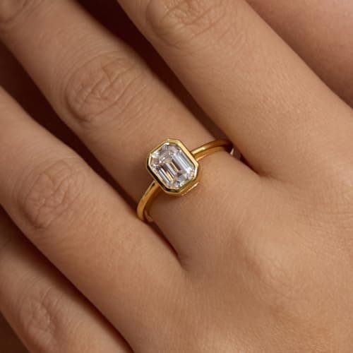 Emerald Cut Cubic Zirconia Engagement Ring for Women - 18K Gold Plated