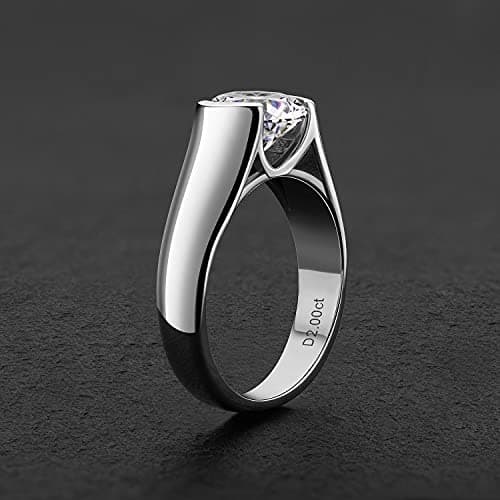CivetCat Platinum-Plated Moissanite Half Bezel Solitaire Ring for Women VVS 8mm D Color