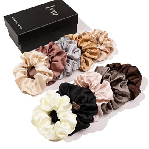 Ivyu Silk Satin Scrunchies - Soft No-Hurt Hair Bands for Women White Black Gray Pink