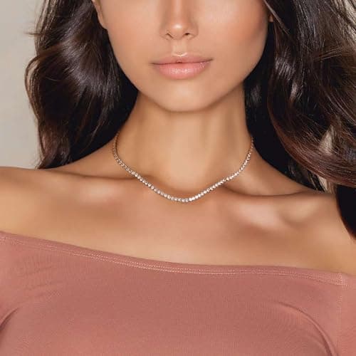 FANZE Gold Plated 3mm Cubic Zircon Choker Necklace Sparkly Jewelry for Women