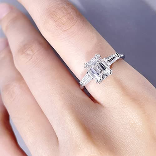 TIANYU GEMS 3.0 Carat 3 Stone Moissanite Ring, Sterling Silver & 18K Gold Plated