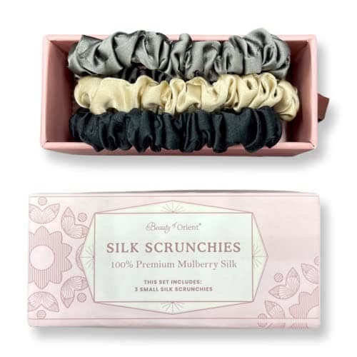 Premium 25 Momme Mulberry Silk Scrunchies | Bedrock, Midnight, Champagne (3 Medium)