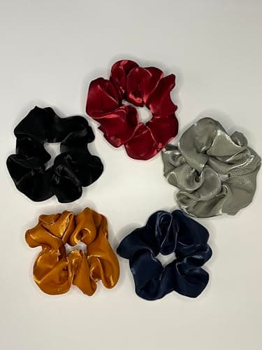 5 Pack Satin Silk Scrunchies for Curly and All Hair Types