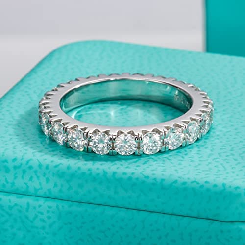 AnuClub Moissanite Eternity Ring for Women, D Color, 925 Sterling Silver, Certificate Included