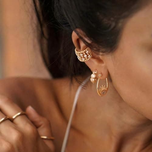 MYEARS 14K Gold Plated Hypoallergenic Women's Gold Earrings Cubic Zirconia Hoop