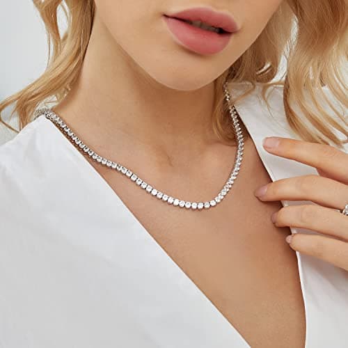 Gemsme 18K White Gold Plated 4mm Cubic Zirconia Tennis Necklace, Size 16-24 inch