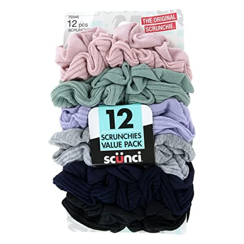 Scunci Original Textured Scrunchies - Pastel &Neutral, No Damage for All Hair Types (12 Pack)