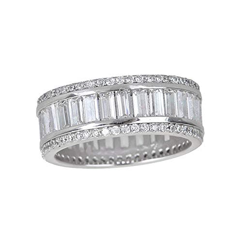 DECADENCE Sterling Silver Baguette & Round CZ Eternity Band Ring
