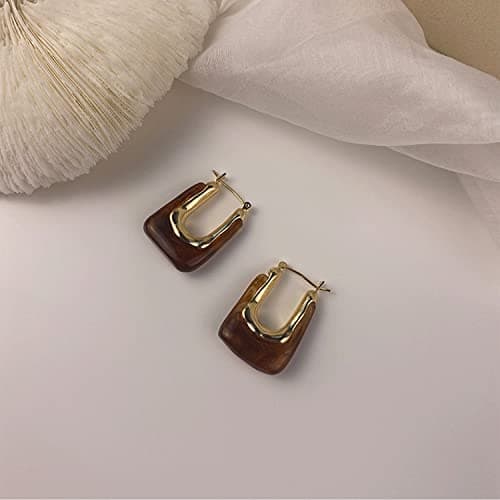NORLSO Chunky Clear Retro U-Shaped Hoop Minimalist Square Resin Huggie Earrings