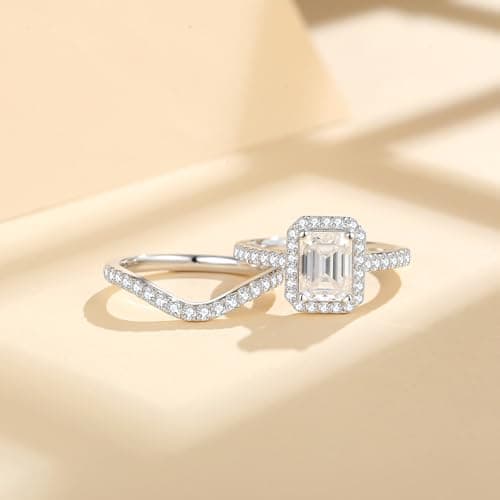 18K White Gold Plated Moissanite Engagement & Wedding Ring Sets