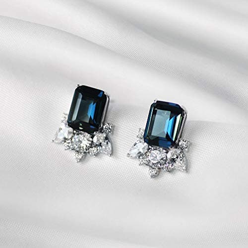 Michooyel S925 Cubic Zirconia Stud Earrings London Blue Emerald Cut Diamond Earrings for Women