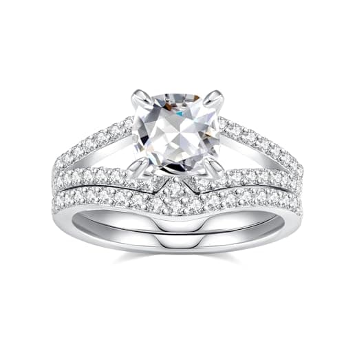18K White Gold Plated Moissanite Engagement & Wedding Ring Sets