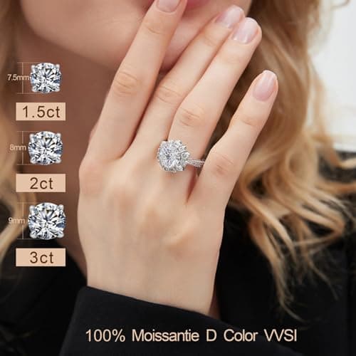 Elio Passero Women's Moissanite Engagement Rings, D Color, VVS1 Clarity, 925 Sterling Silver, 18K White Gold Plated