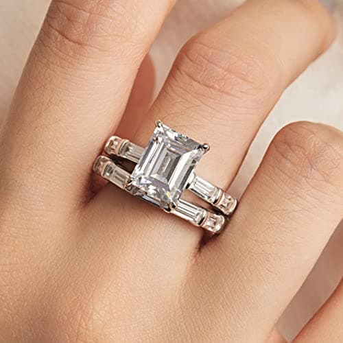 Michooyel S925 4ct Emerald Cut 2 in 1 Engagement Ring Sets for Women