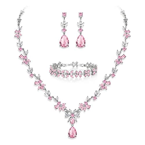 Crysdue Wedding Jewelry Set: Elegant Dangle Earrings & Teardrop Necklace for Bridal Party