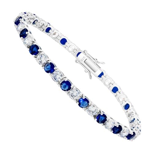 Kose 925 Sterling Silver Classic Tennis Bracelet | 4mm Sapphire Ruby Emerald Cubiz Zirconia | Women and Men, 6.5-8 inche