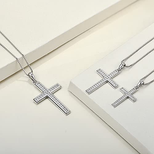 YL Sterling Silver Halo Pendant Cross Necklace for Women (0.79"-1.18")