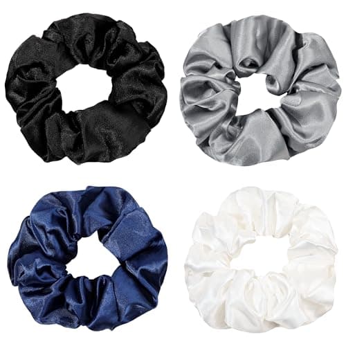 Ivyu Silk Satin Scrunchies - Soft No-Hurt Hair Bands for Women White Black Gray Pink