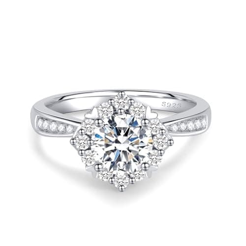 LuluRell Moissanite Promise Rings for Women, S925 Sterling Silver 6 Prong Solitaire D Color VVS1 Clarity Round Cut