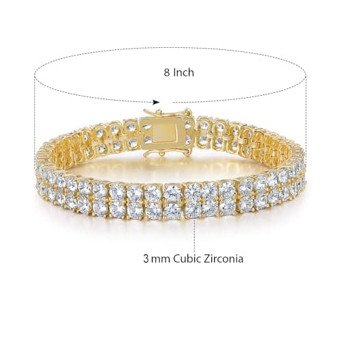 Gemsme 18K Gold Plated 2 Row Round Cubic Zirconia Tennis Bracelet