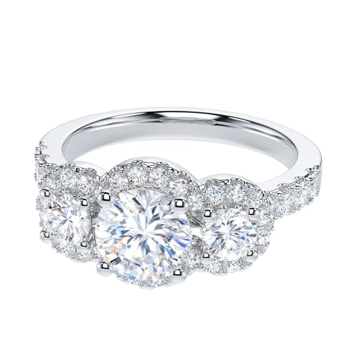 THELANDA Genuine Moissanite Halo Engagement Ring 1CT Sterling Silver Three Stone