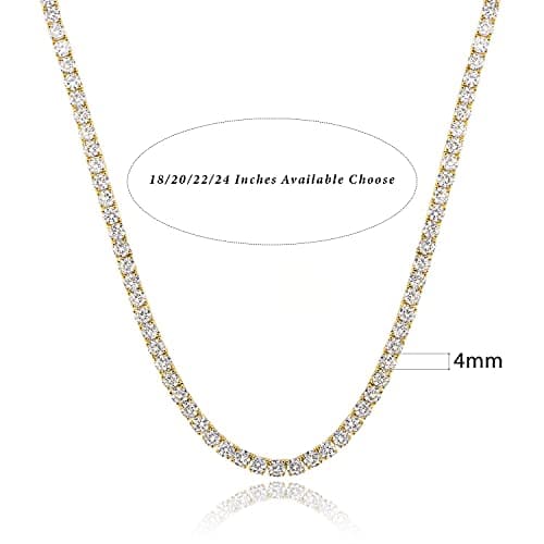 Gemsme 18K Gold Plated 4.0mm CZ Tennis Necklace, 16-24 Inches