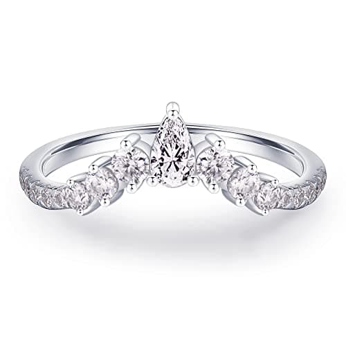 Unique Moissanite Wedding Band for Women, 14K Gold Vermeil, Pear & Round Stones