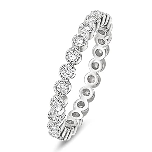 EAMTI 925 Sterling Silver Wedding Band with Cubic Zirconia Size 3-13