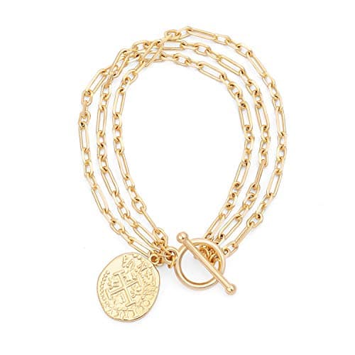 Pearlada 18k Gold Layered Coin Charm Cubic Zirconia Bracelet