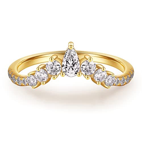 Unique Moissanite Wedding Band for Women, 14K Gold Vermeil, Pear & Round Stones