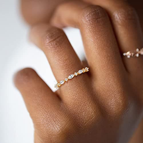 Thin Stacking Ring with Half Cubic Zirconia for Women