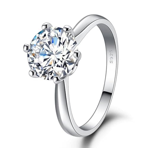 LuluRell Moissanite Promise Rings for Women, S925 Sterling Silver 6 Prong Solitaire D Color VVS1 Clarity Round Cut