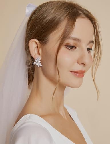 EAMTI Marquise Crystal Dangle Bridal Earrings for Bride and Bridesmaid 925 Sterling