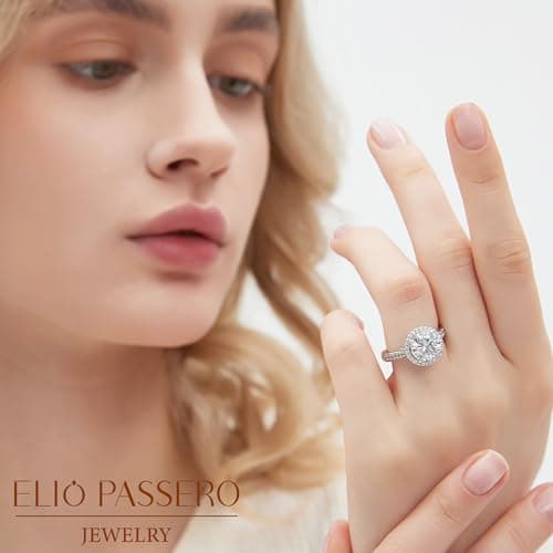 Elio Passero Women's 925 Sterling Silver & 18K Gold Plated Moissanite Engagement Ring, D Color VVS1 Clarity, 1.5/2/3/4 C