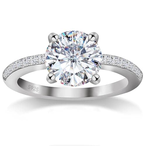 QueenOU 925 Sterling Silver 1CT Moissanite Engagement Ring with 18K White Gold Plating