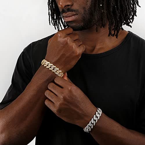 MOFEIJEWEL 18K Gold Plated 15mm Cuban Link Bracelet for Men
