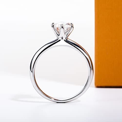 AimiIee Moissanite Engagement Ring, 0.5-3CT Round BrilliantGold Plated 925 Sterling Silver