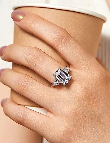 Sterling Silver Emerald Cut Engagement Ring for Women