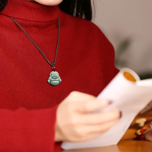 Grade A Certified Natural Jade Buddha Pendant Necklace, Feng Shui Luck Amulet