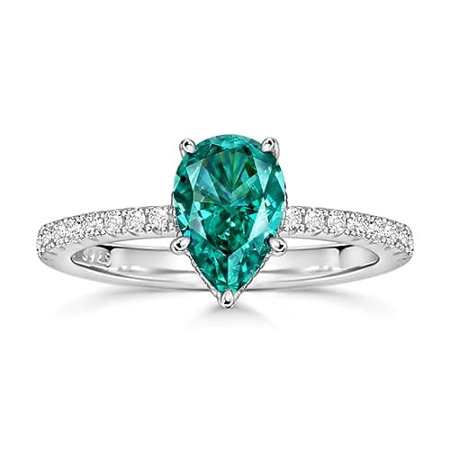 Michooyel S925 1.5ct Green Pear Cut Cubic Zirconia Engagement Ring