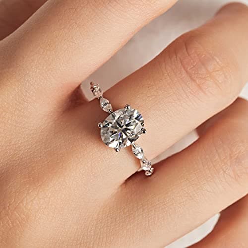 Michooyel 2ct Oval Moissanite VVS1 Engagement Ring D COLOR Sterling Silver